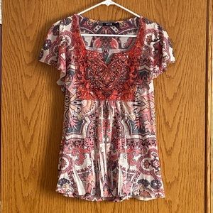 Apt 9 Pink & Cream Beaded Scoop Neck Blouse